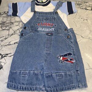 Vintage Size 4T Flight Academy Shortall Outfit Set Overalls Planes